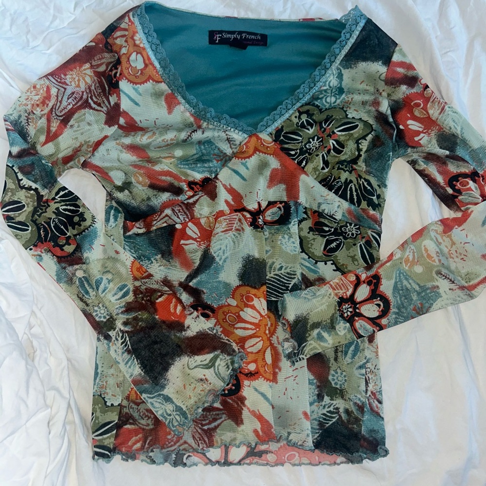 Women's Floral Long Sleeve Top - Multicolor